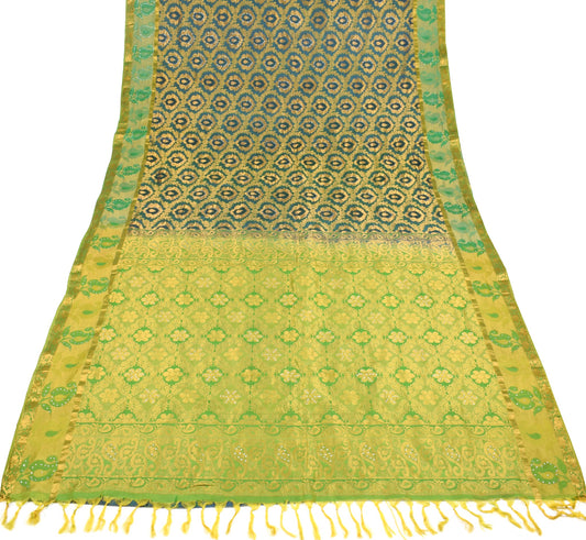 Sushila Vintage Blue Green Kanjivaram Saree Saree Pure Silk Floral Sari Fabric