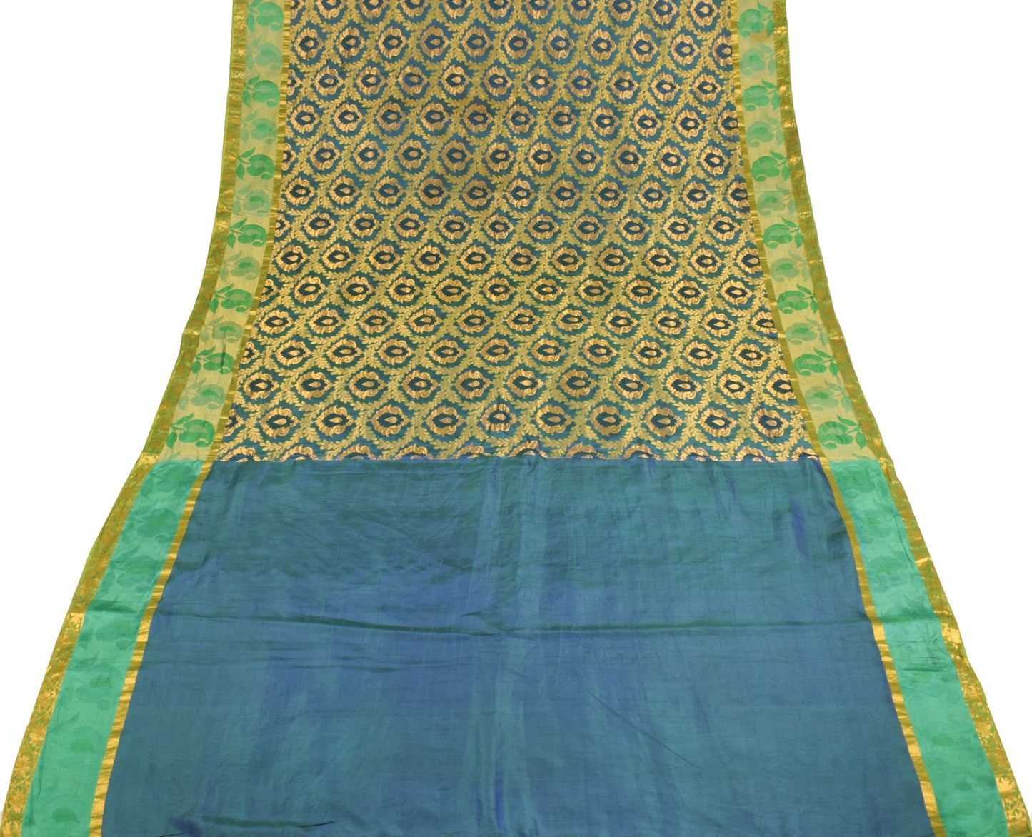 Sushila Vintage Blue Green Kanjivaram Saree Saree Pure Silk Floral Sari Fabric