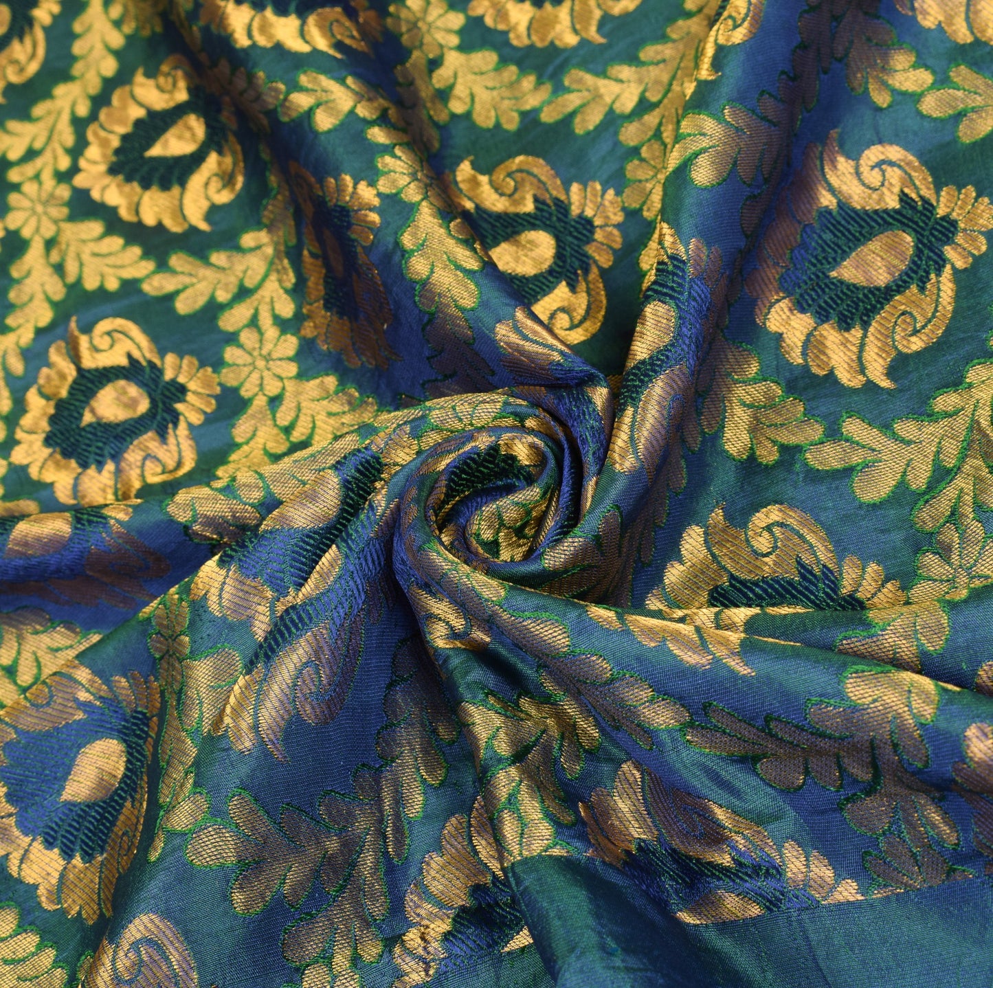 Sushila Vintage Blue Green Kanjivaram Saree Saree Pure Silk Floral Sari Fabric
