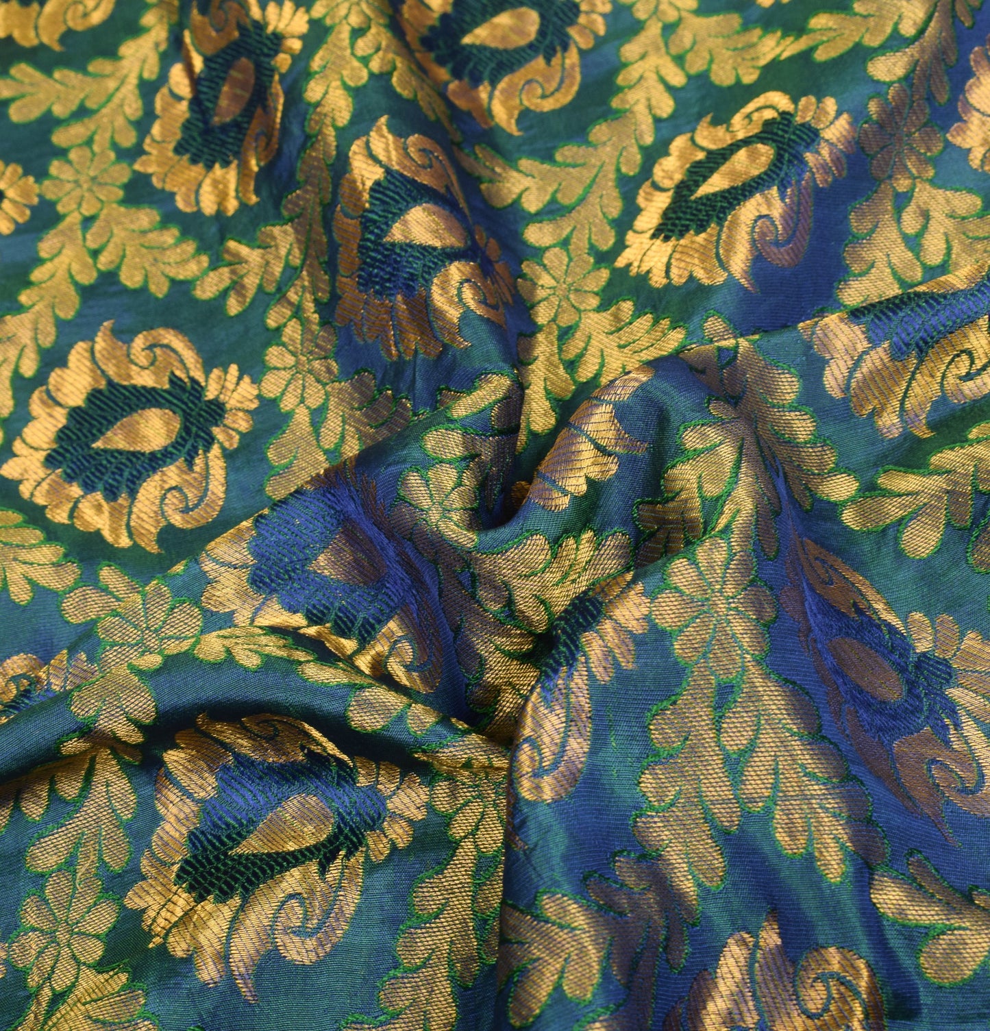 Sushila Vintage Blue Green Kanjivaram Saree Saree Pure Silk Floral Sari Fabric