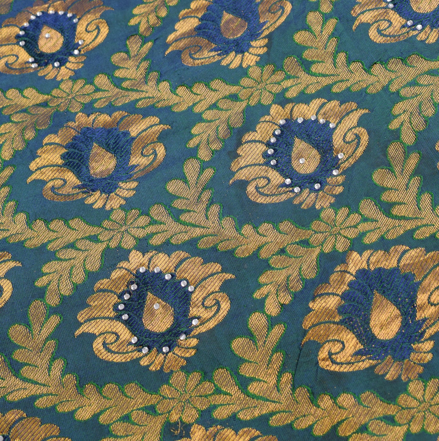Sushila Vintage Blue Green Kanjivaram Saree Saree Pure Silk Floral Sari Fabric