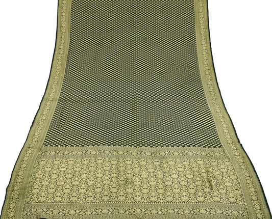 Sushila Vintage DarkGreen Saree Pure Khaddi Georgette Banarasi HEAVY Sari Fabric