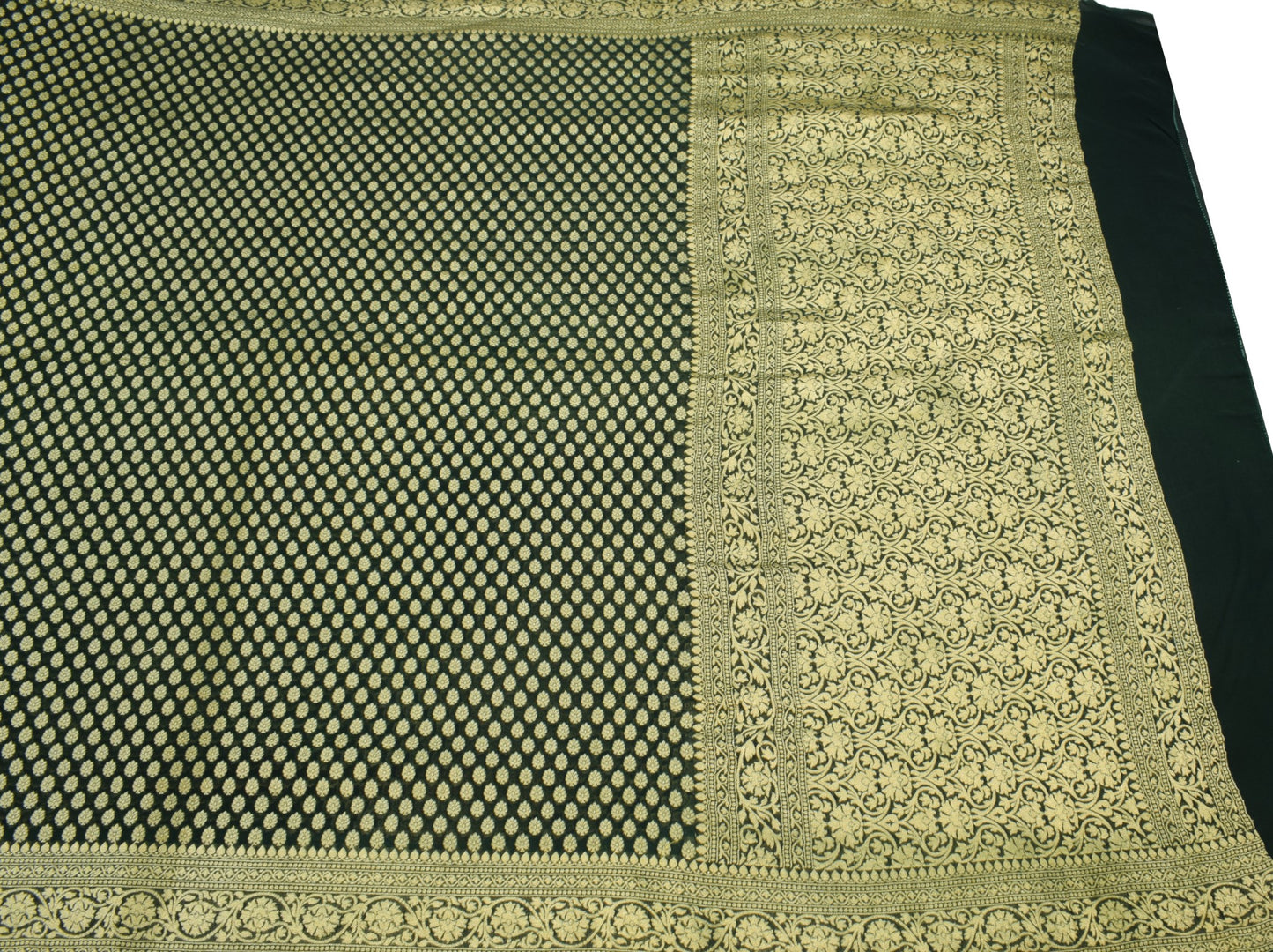 Sushila Vintage DarkGreen Saree Pure Khaddi Georgette Banarasi HEAVY Sari Fabric