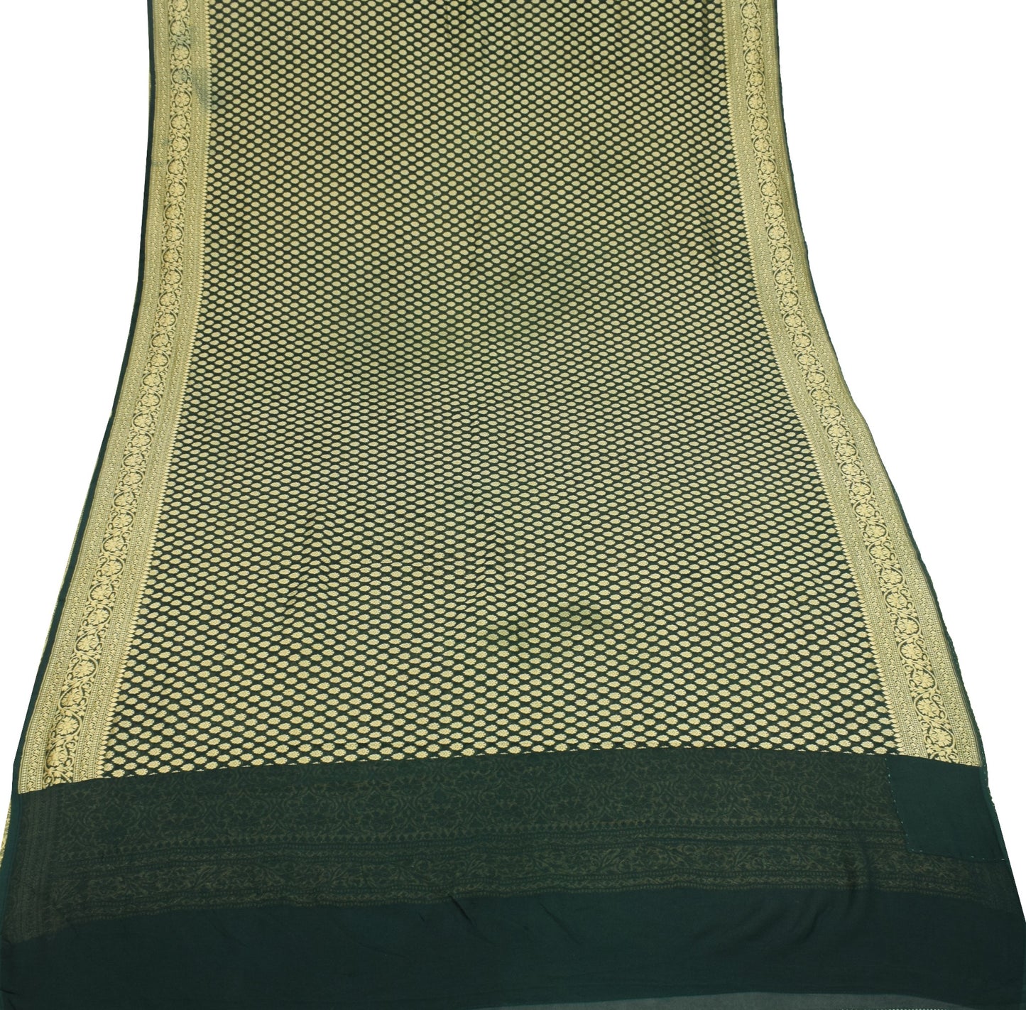 Sushila Vintage DarkGreen Saree Pure Khaddi Georgette Banarasi HEAVY Sari Fabric