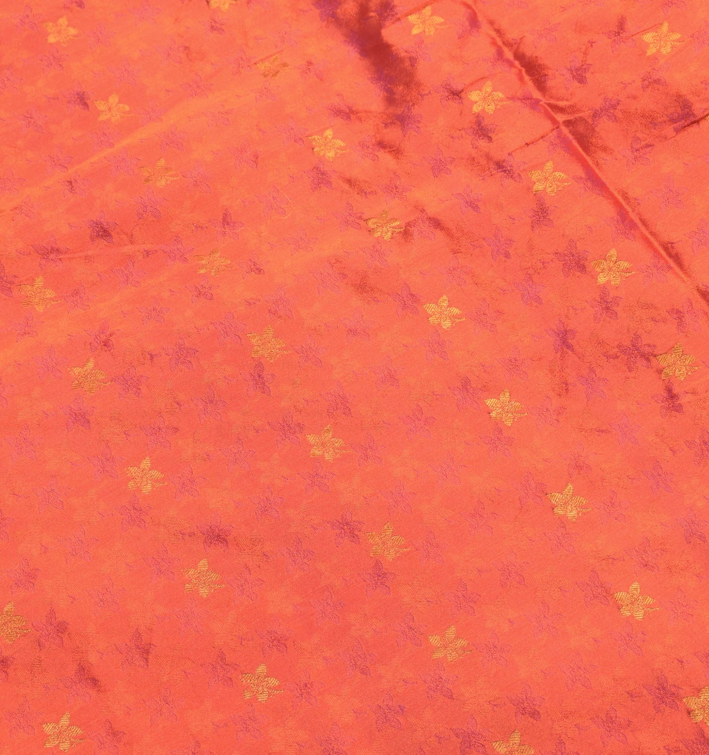 Sushila Vintage Art Kanchipuram Silk Saree Gold Zari Border lotus Orange Sari
