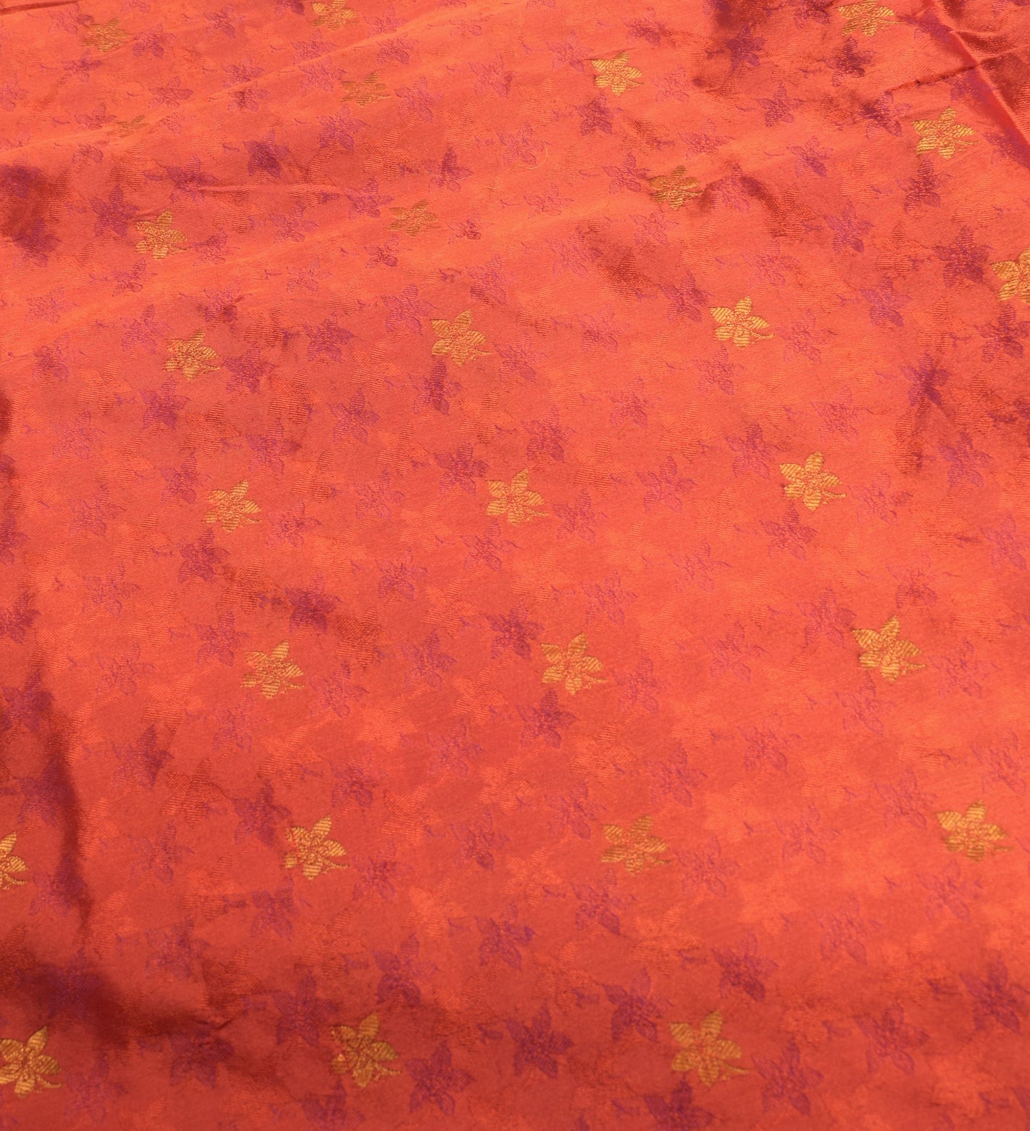 Sushila Vintage Art Kanchipuram Silk Saree Gold Zari Border lotus Orange Sari