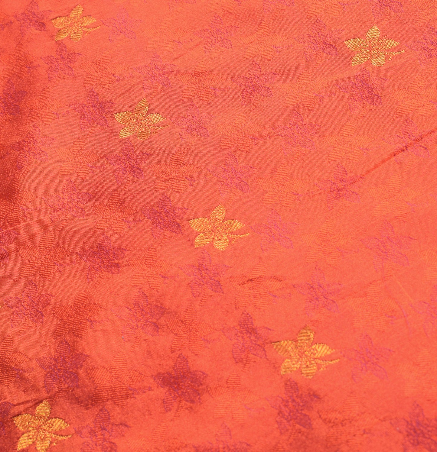 Sushila Vintage Art Kanchipuram Silk Saree Gold Zari Border lotus Orange Sari