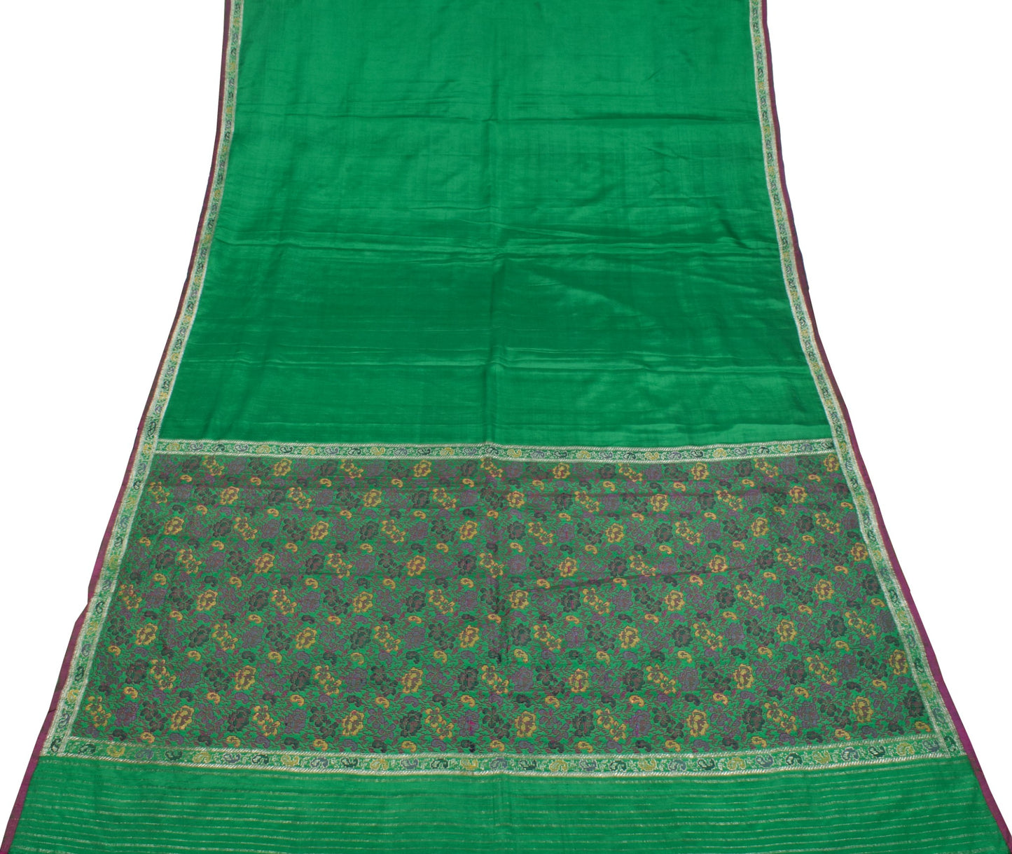 Sushila Vintage Banarasi Brocade Saree 100% Pure Silk Green Soft 5YD Sari Fabric