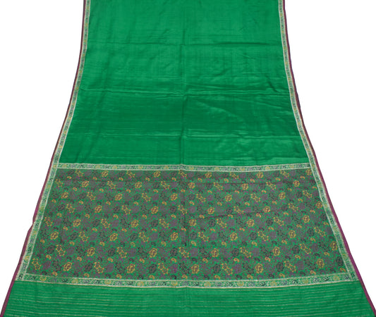 Sushila Vintage Banarasi Brocade Saree 100% Pure Silk Green Soft 5YD Sari Fabric