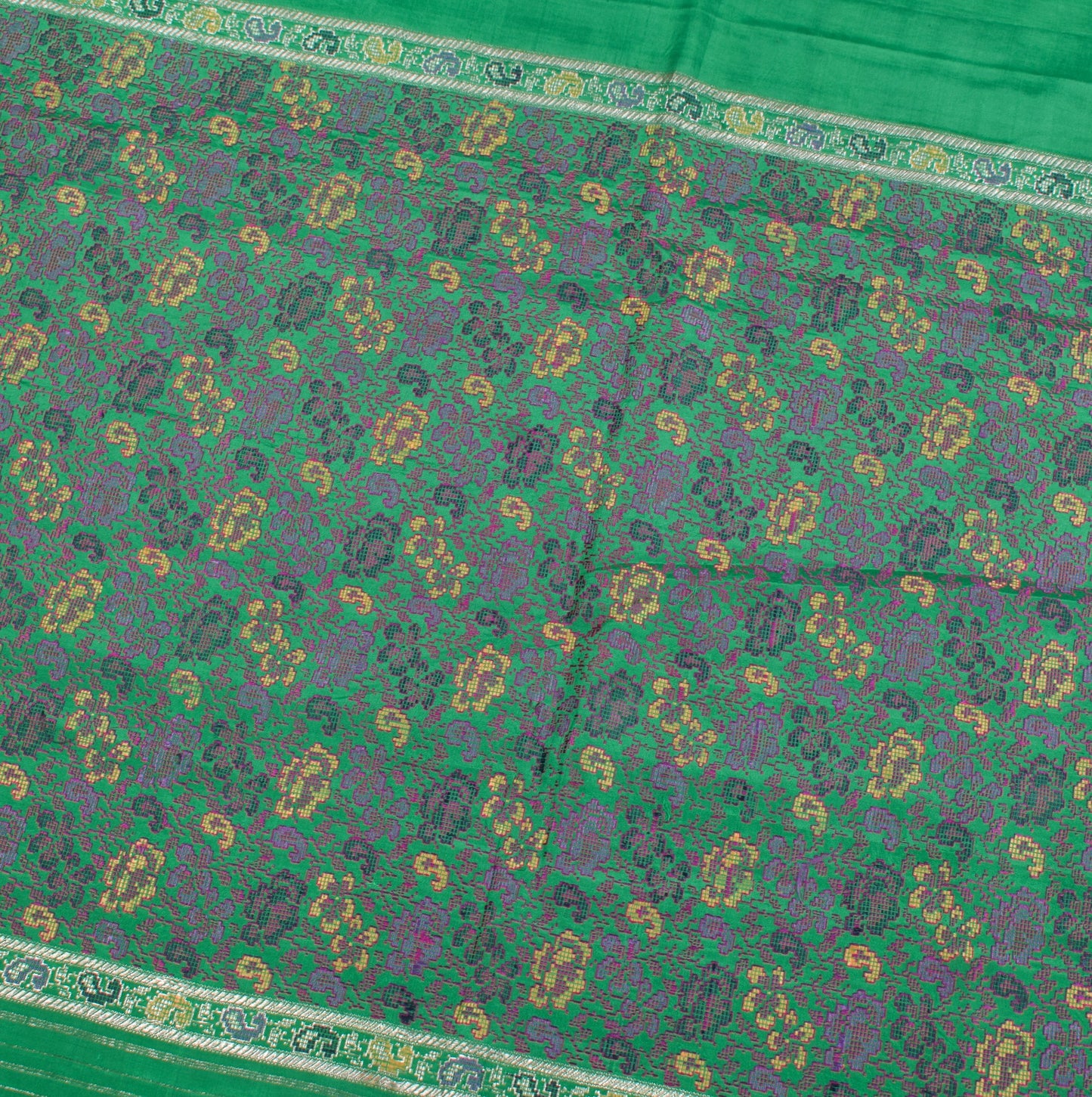 Sushila Vintage Banarasi Brocade Saree 100% Pure Silk Green Soft 5YD Sari Fabric
