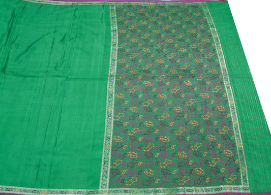 Sushila Vintage Banarasi Brocade Saree 100% Pure Silk Green Soft 5YD Sari Fabric