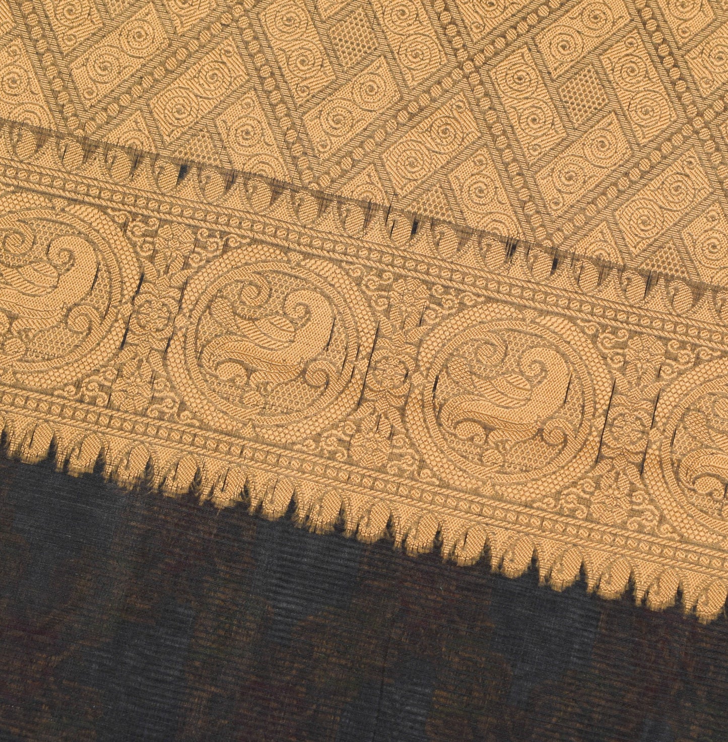 Sushila Vintage Black Leaves Saree All Over Woven Art Silk 6 Yard Sari Fabric
