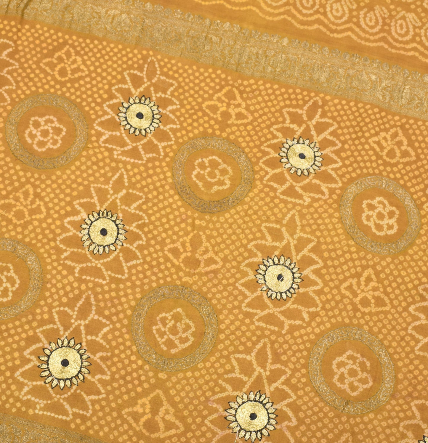 Sushila Vintage Bandhani Printed Saree Pure Cotton Dark Brown Sari Craft Fabric