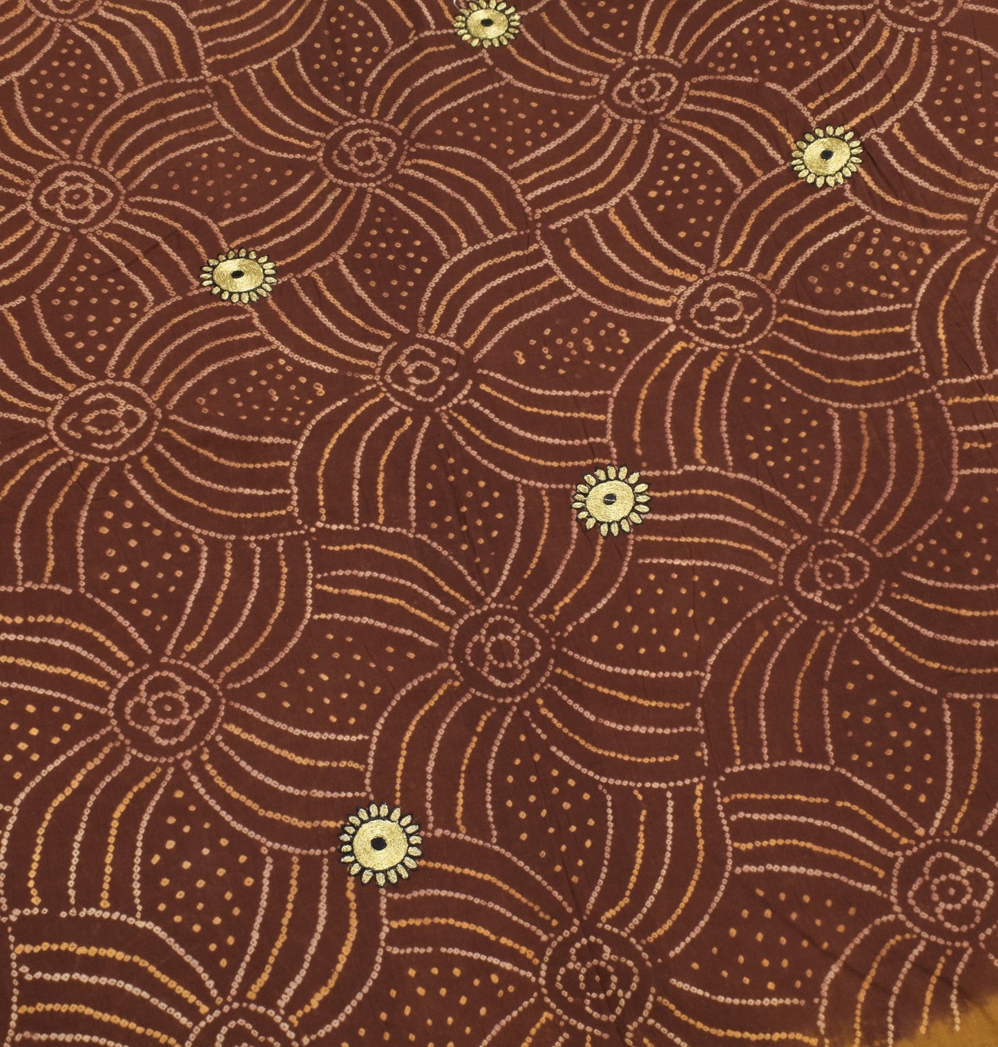 Sushila Vintage Bandhani Printed Saree Pure Cotton Dark Brown Sari Craft Fabric