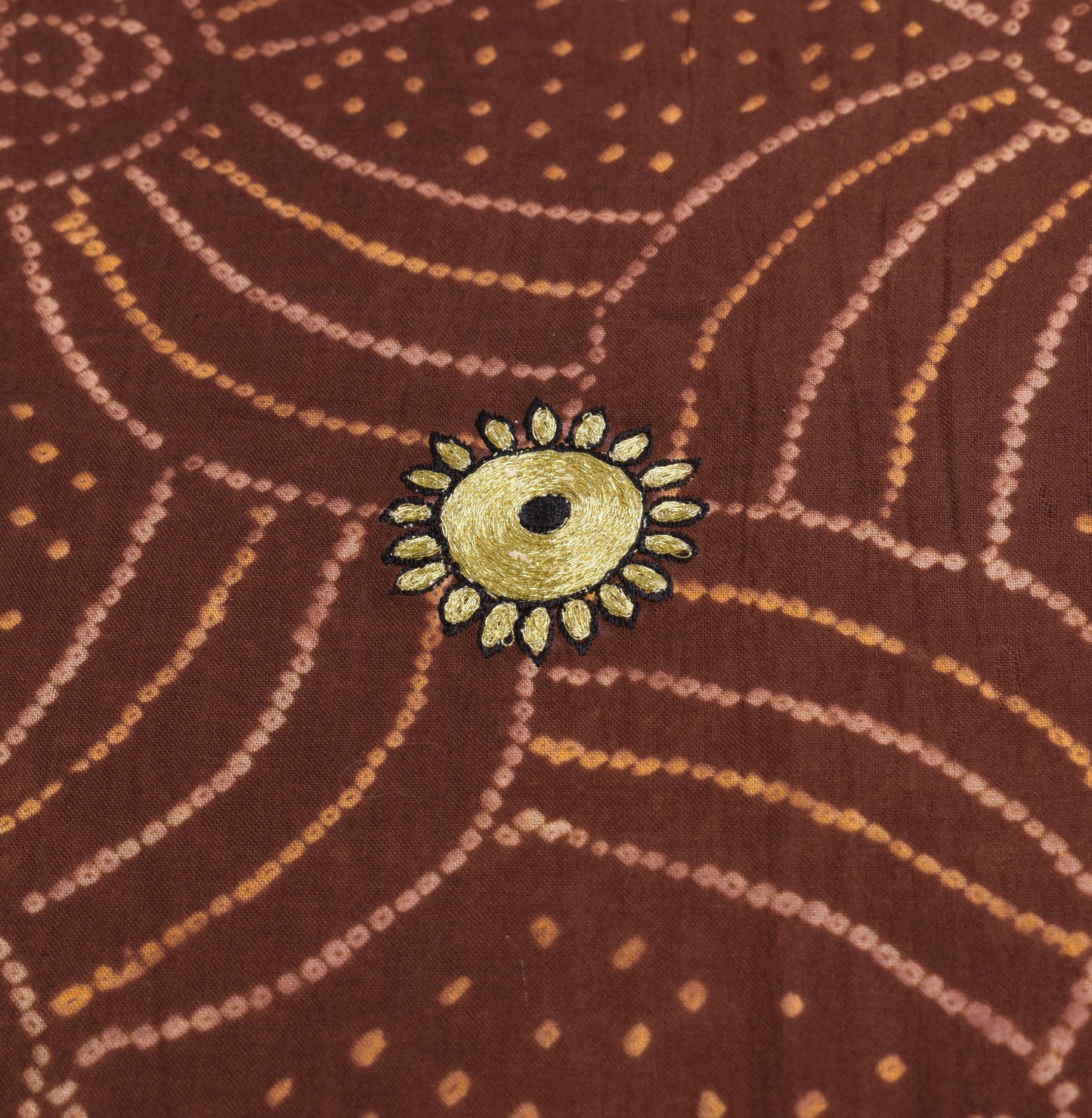 Sushila Vintage Bandhani Printed Saree Pure Cotton Dark Brown Sari Craft Fabric