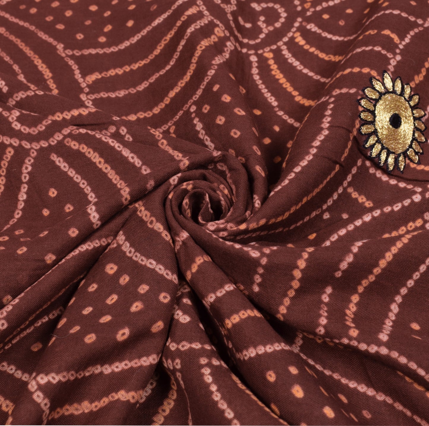 Sushila Vintage Bandhani Printed Saree Pure Cotton Dark Brown Sari Craft Fabric