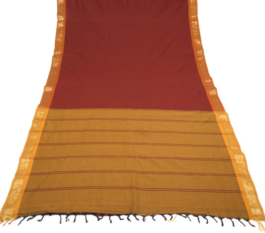 Sushila Vintage Chettinad Maroon Saree Zari Woven Pure Cotton Sari Craft Fabric