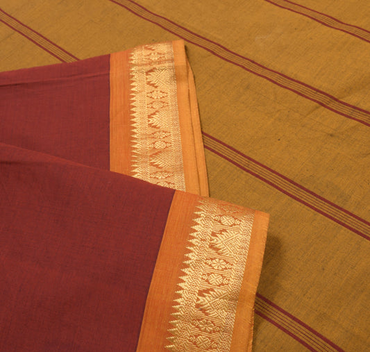 Sushila Vintage Chettinad Maroon Saree Zari Woven Pure Cotton Sari Craft Fabric
