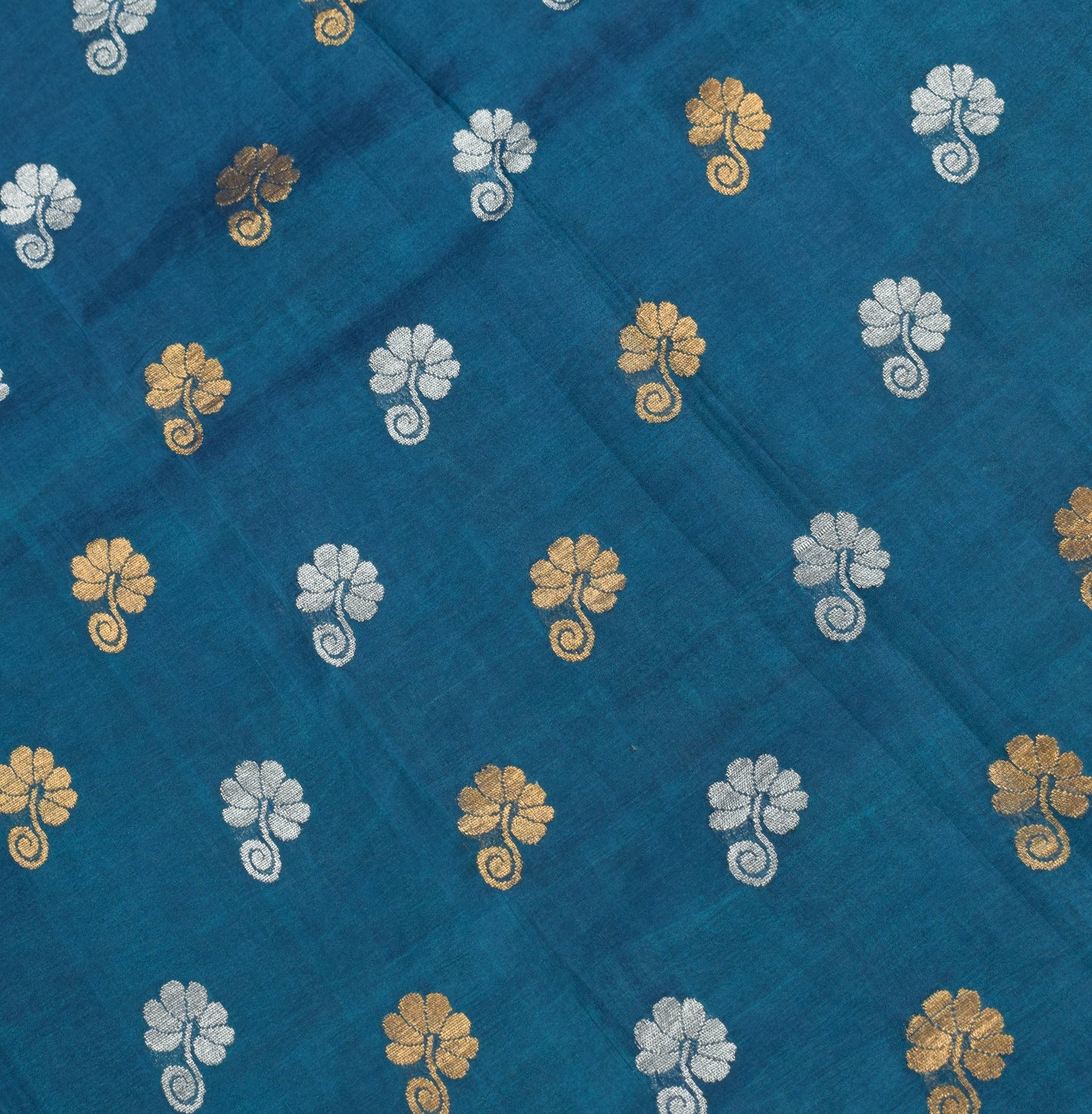 Sushila Vintage Blue Green Sari Sona Roopa Handloom Banarasi Pure Silk 6YD Saree