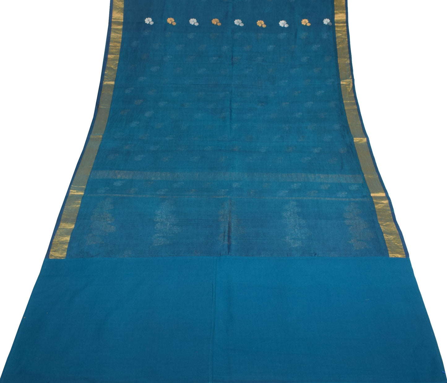Sushila Vintage Blue Green Sari Sona Roopa Handloom Banarasi Pure Silk 6YD Saree