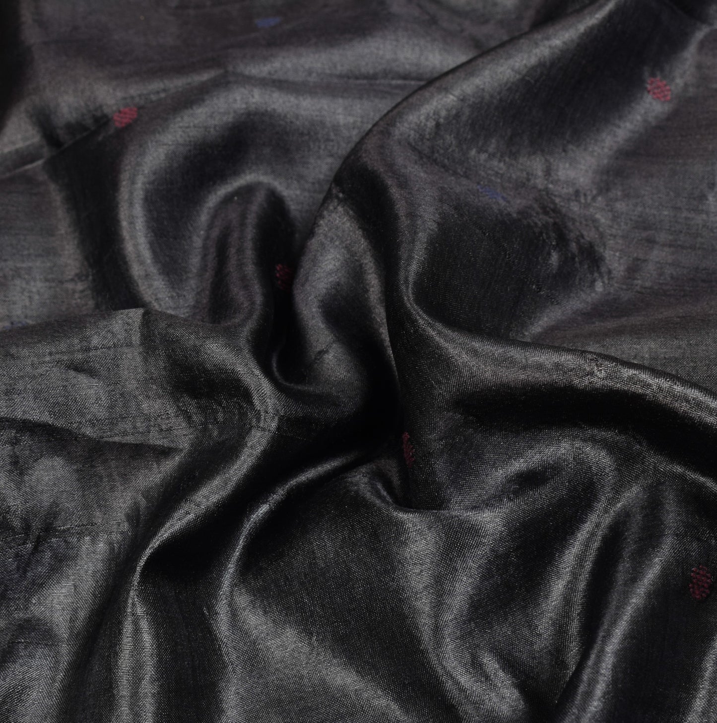 Sushila Vintage Black & Blue Saree Pure Tussar Silk Floral Handloom Sari Fabric