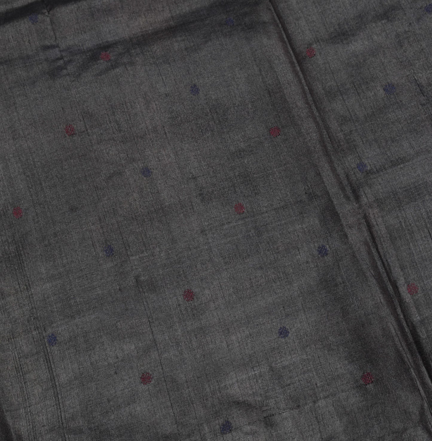 Sushila Vintage Black & Blue Saree Pure Tussar Silk Floral Handloom Sari Fabric