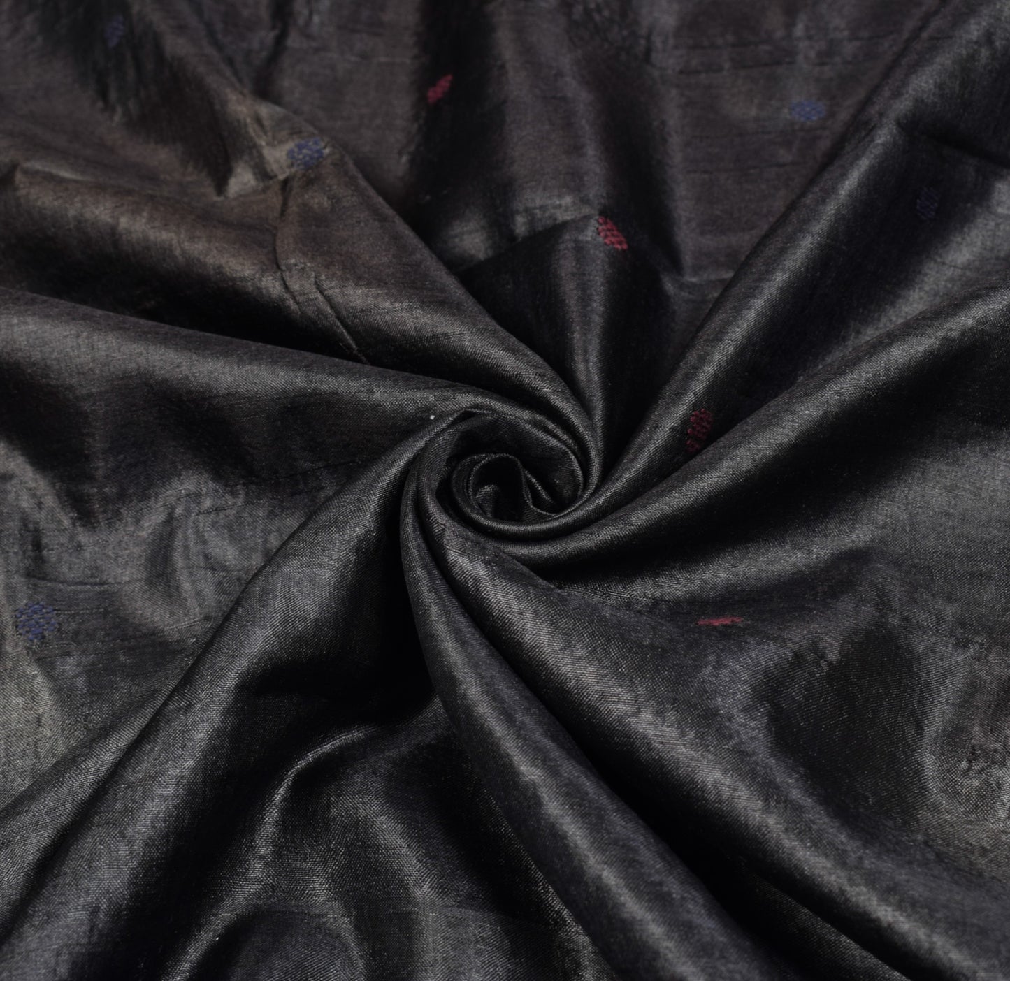 Sushila Vintage Black & Blue Saree Pure Tussar Silk Floral Handloom Sari Fabric