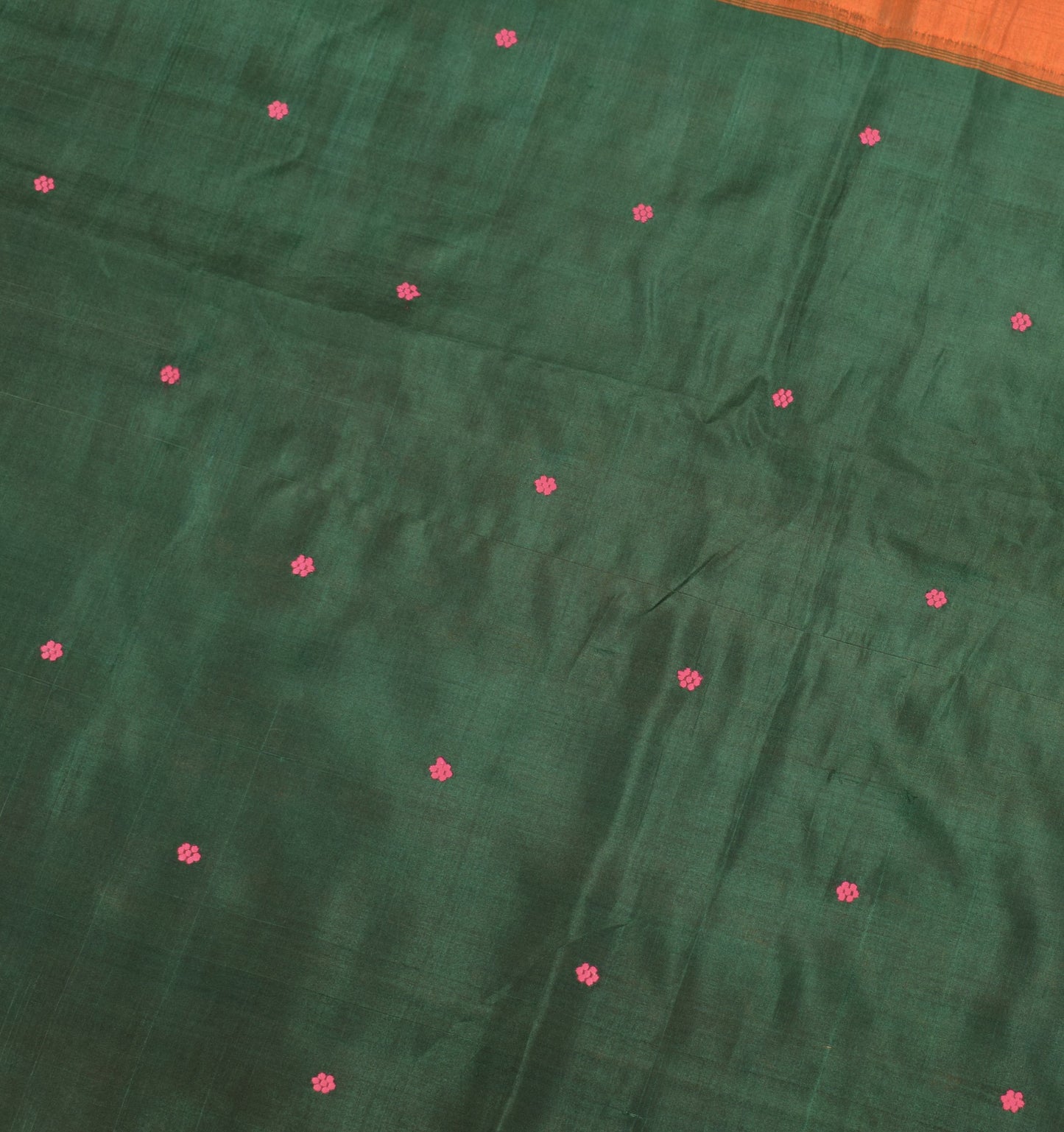 Sushila Vintage Orange Handloom Saree Pure Silk Floral Woven 6 Yard Sari Fabric