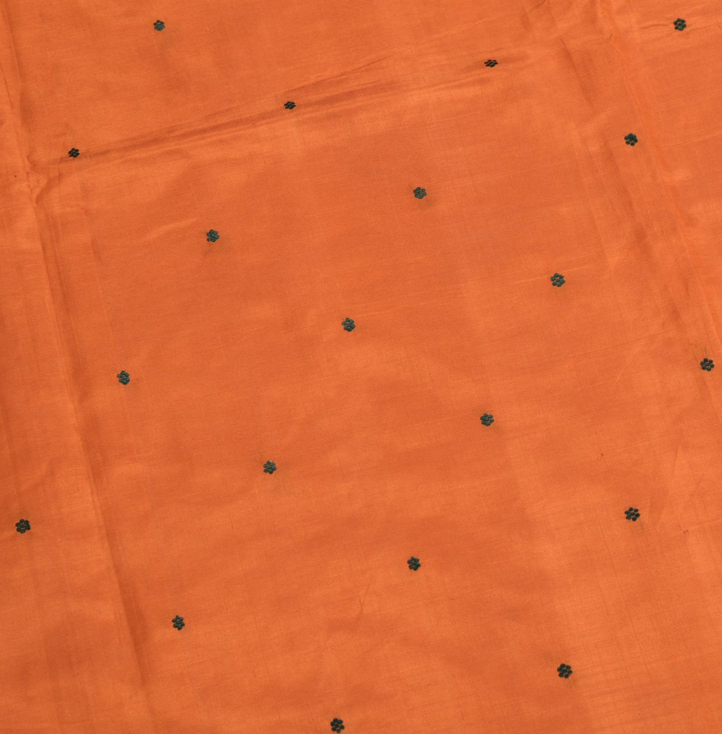 Sushila Vintage Orange Handloom Saree Pure Silk Floral Woven 6 Yard Sari Fabric