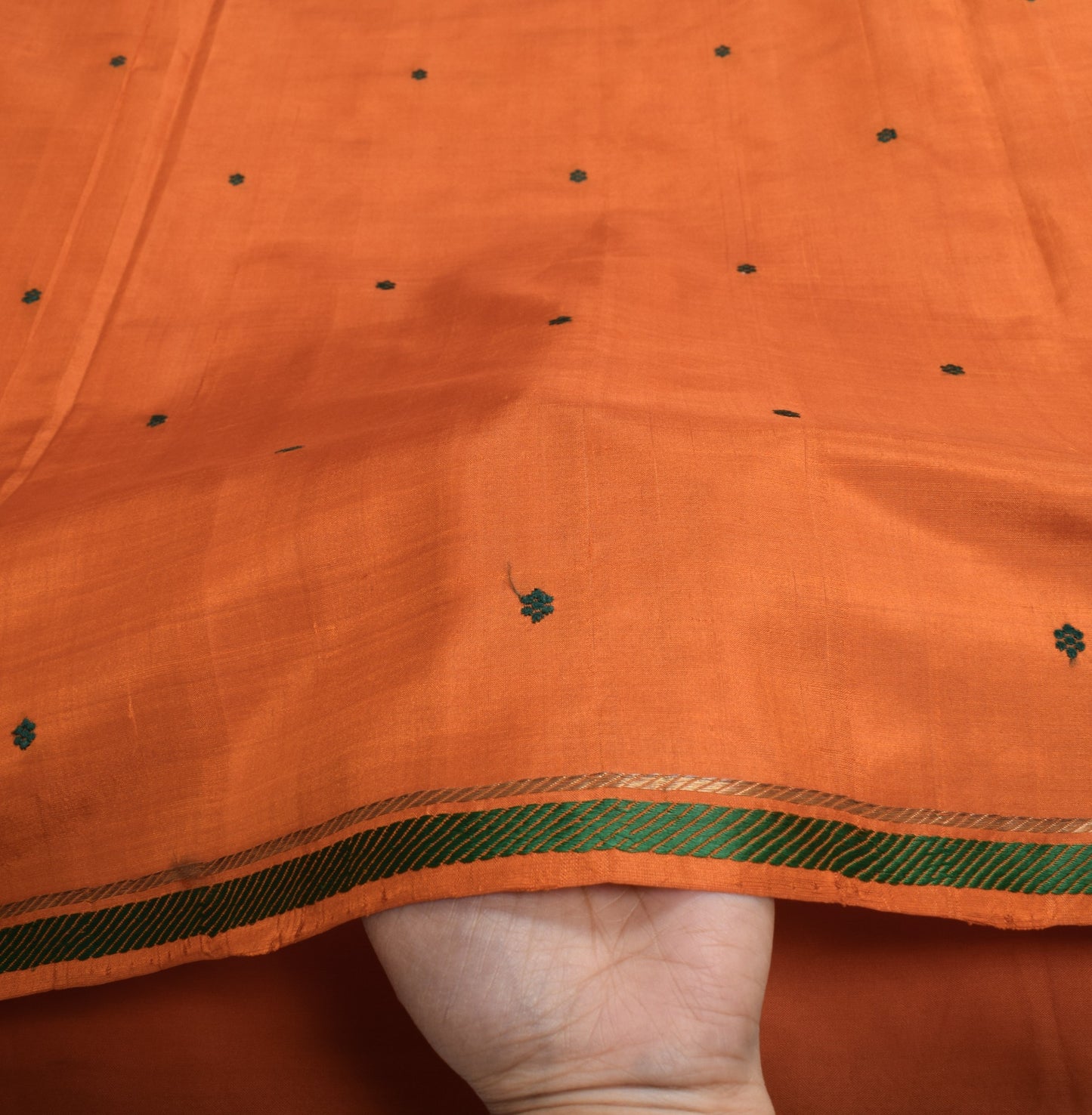 Sushila Vintage Orange Handloom Saree Pure Silk Floral Woven 6 Yard Sari Fabric
