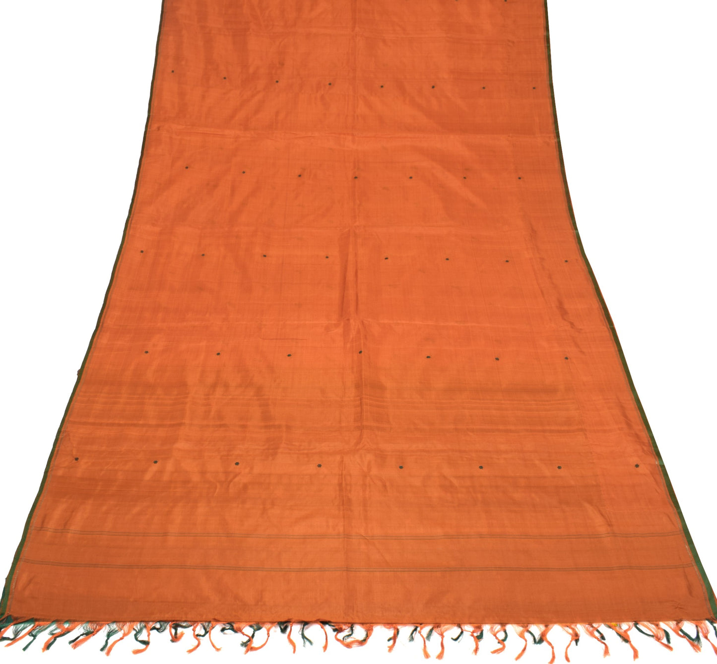 Sushila Vintage Orange Handloom Saree Pure Silk Floral Woven 6 Yard Sari Fabric