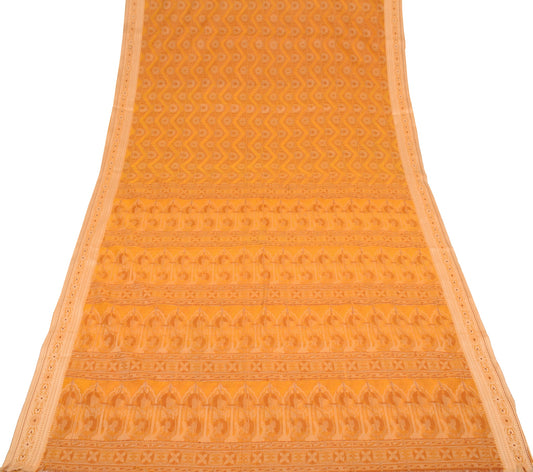Sushila Vintage Golden Yellow Saree Art Cotton Silk Floral Woven 5YD Sari Fabric