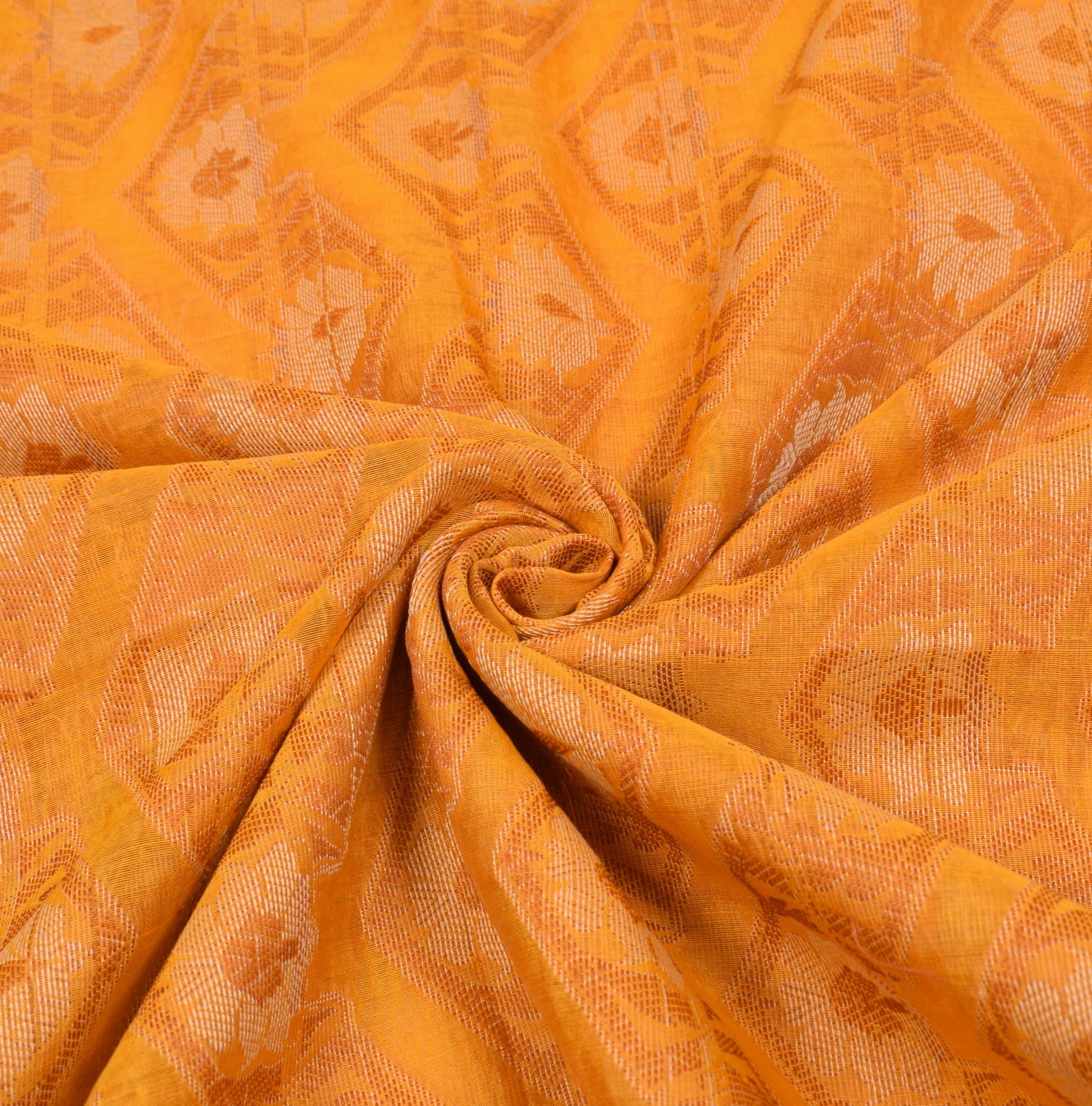 Sushila Vintage Golden Yellow Saree Art Cotton Silk Floral Woven 5YD Sari Fabric