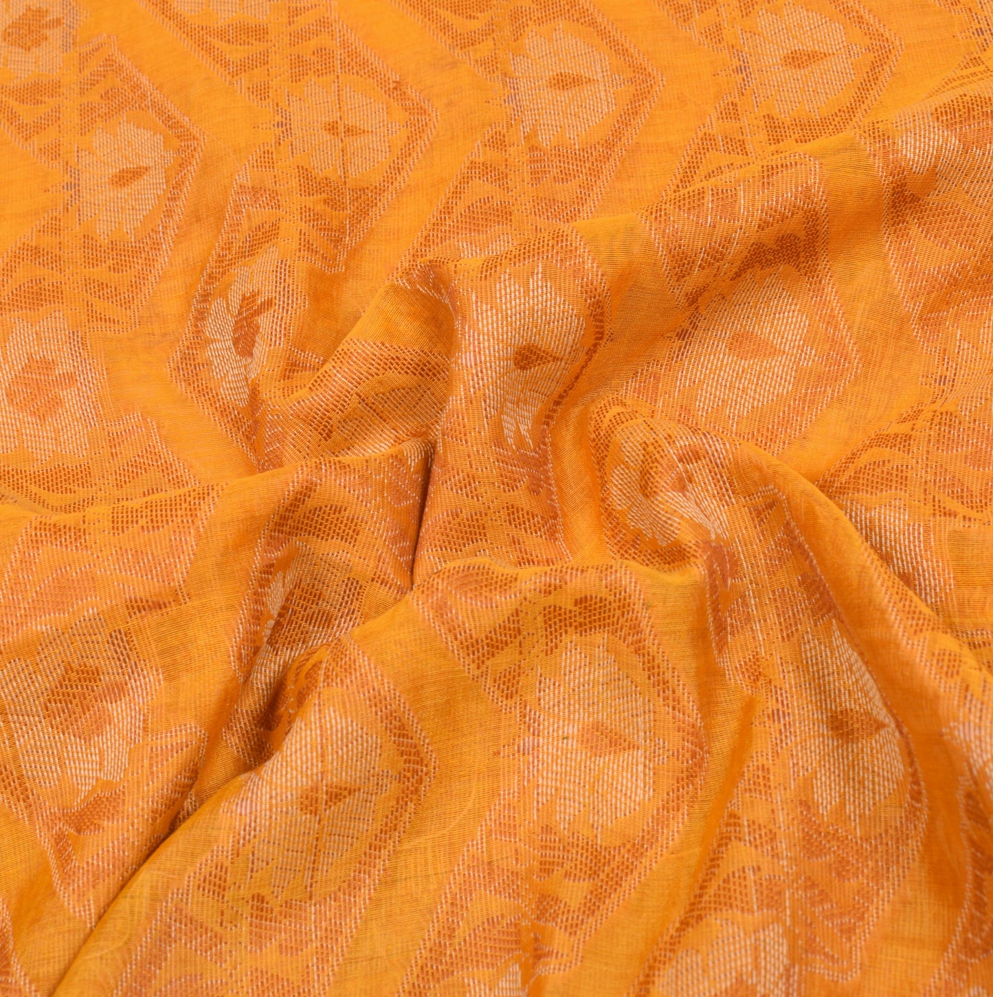 Sushila Vintage Golden Yellow Saree Art Cotton Silk Floral Woven 5YD Sari Fabric