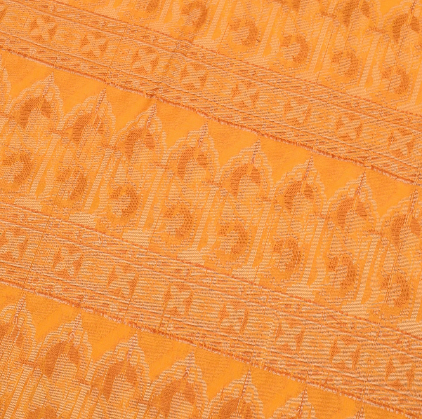 Sushila Vintage Golden Yellow Saree Art Cotton Silk Floral Woven 5YD Sari Fabric