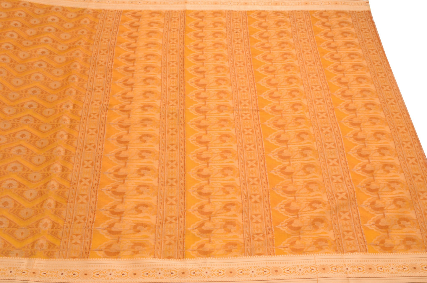 Sushila Vintage Golden Yellow Saree Art Cotton Silk Floral Woven 5YD Sari Fabric