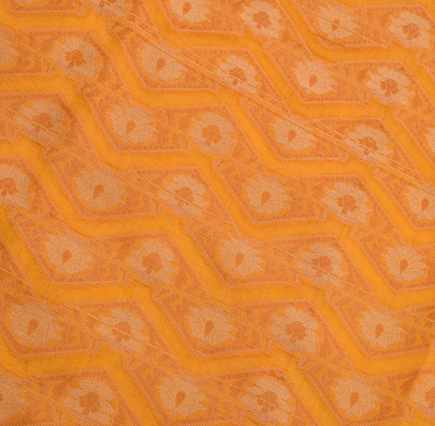 Sushila Vintage Golden Yellow Saree Art Cotton Silk Floral Woven 5YD Sari Fabric