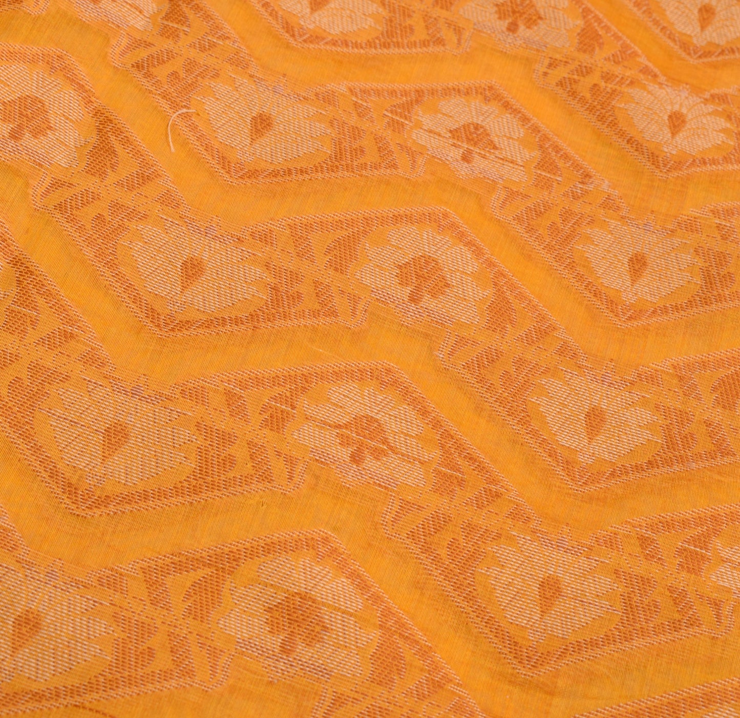 Sushila Vintage Golden Yellow Saree Art Cotton Silk Floral Woven 5YD Sari Fabric