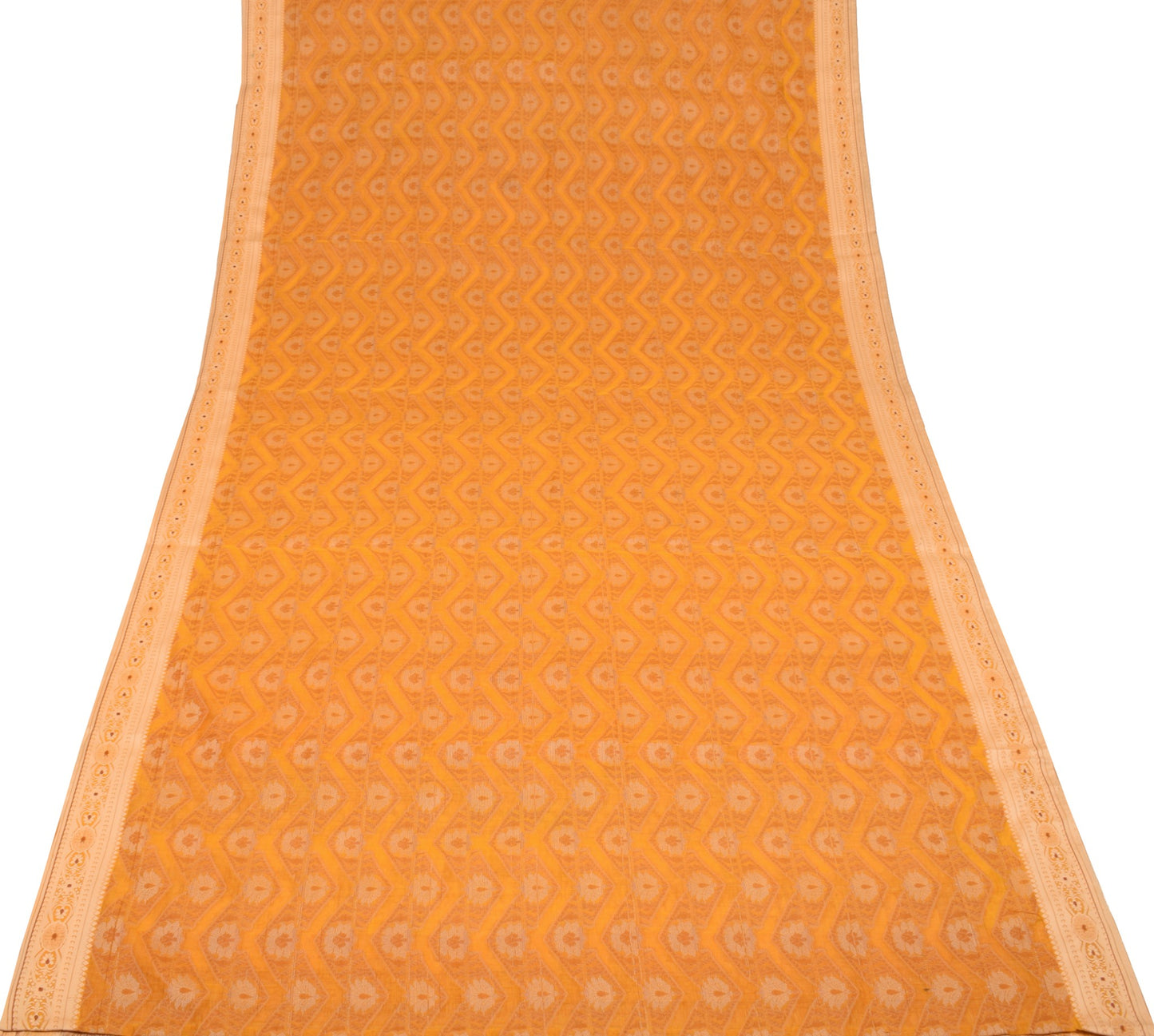 Sushila Vintage Golden Yellow Saree Art Cotton Silk Floral Woven 5YD Sari Fabric