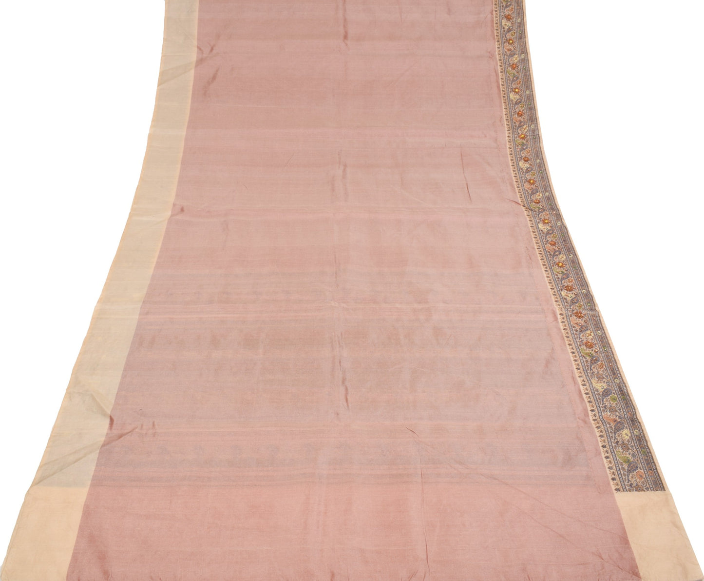 Sushila Vintage Peach Pure Silk Saree Woven & Embroidered Floral 5YD Sari Fabric