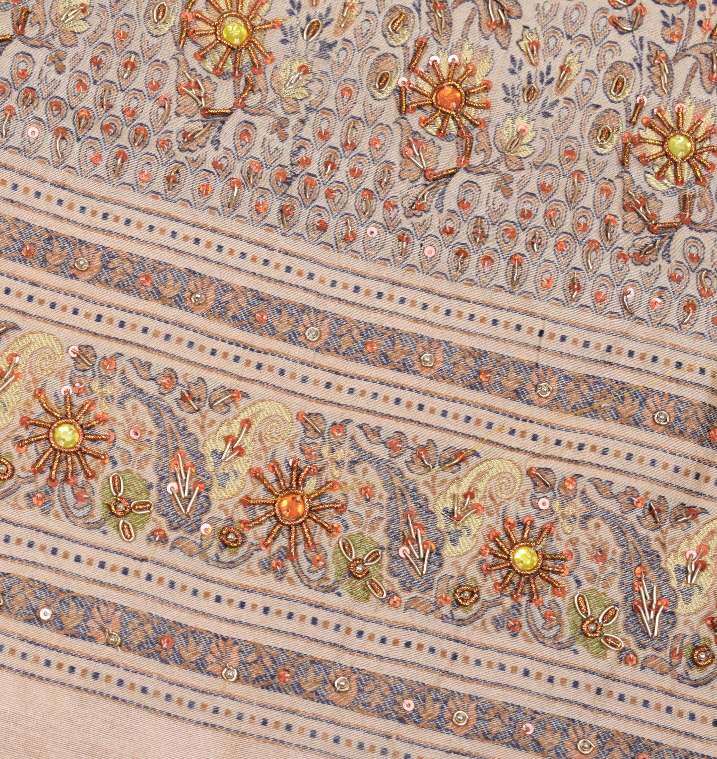 Sushila Vintage Peach Pure Silk Saree Woven & Embroidered Floral 5YD Sari Fabric