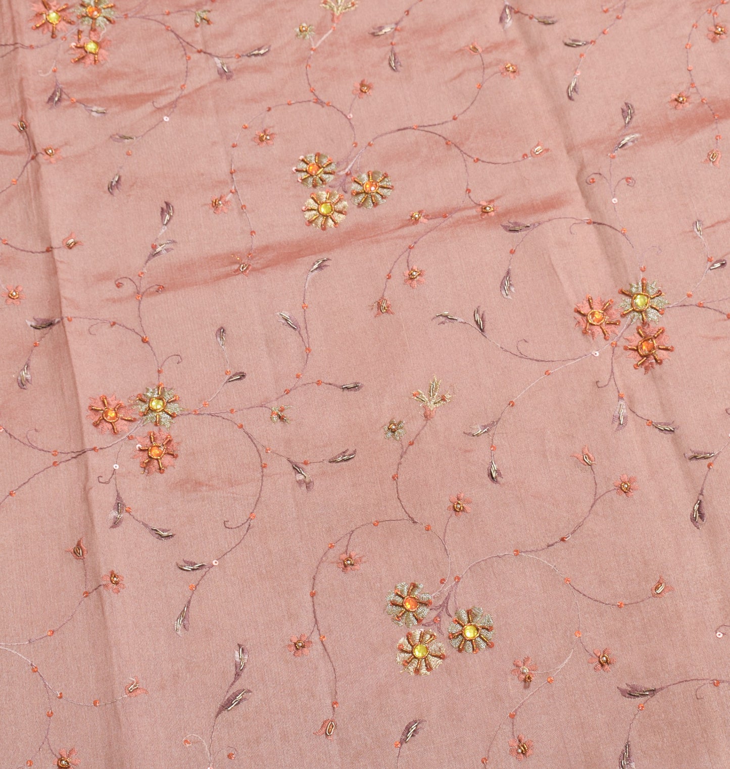 Sushila Vintage Peach Pure Silk Saree Woven & Embroidered Floral 5YD Sari Fabric