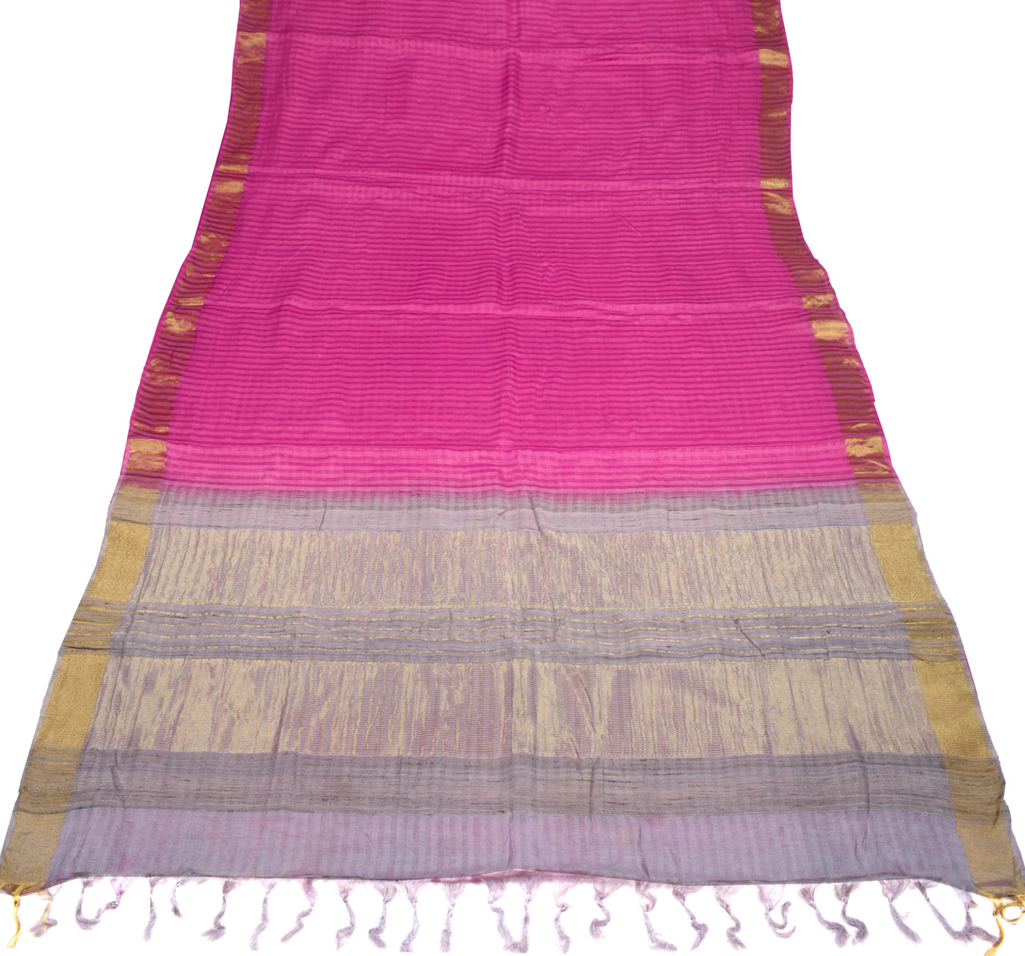 Sushila Vintage Magenta Checks Saree Pure Silk Gray Pallu and Zari border Sari
