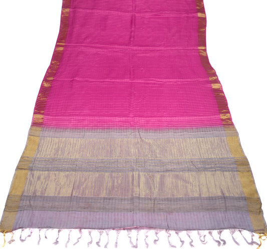 Sushila Vintage Magenta Checks Saree Pure Silk Gray Pallu and Zari border Sari