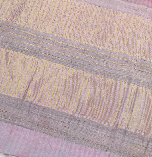 Sushila Vintage Magenta Checks Saree Pure Silk Gray Pallu and Zari border Sari