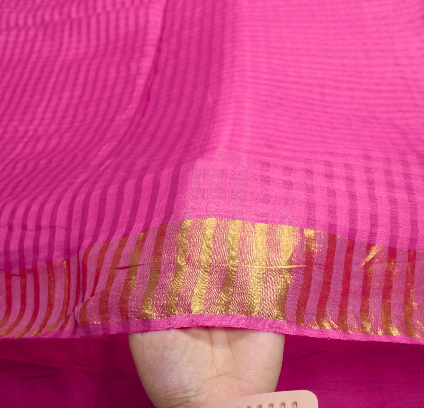 Sushila Vintage Magenta Checks Saree Pure Silk Gray Pallu and Zari border Sari