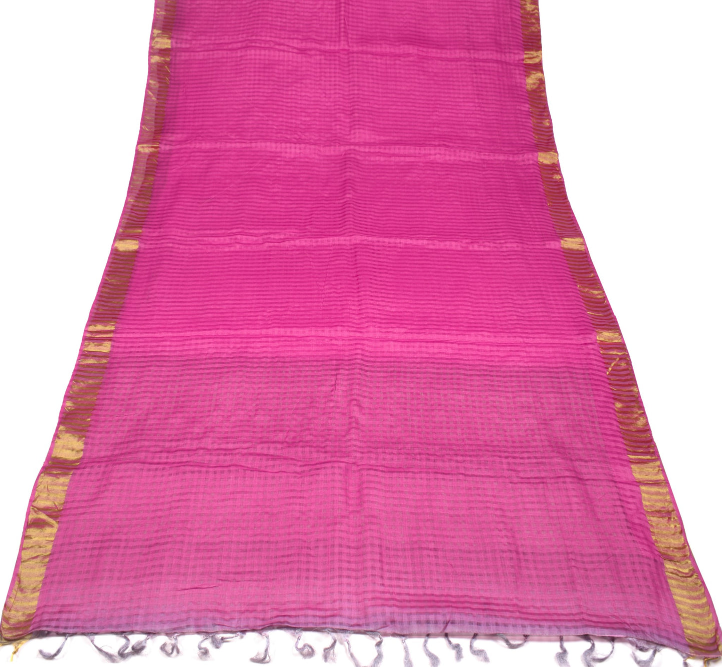 Sushila Vintage Magenta Checks Saree Pure Silk Gray Pallu and Zari border Sari