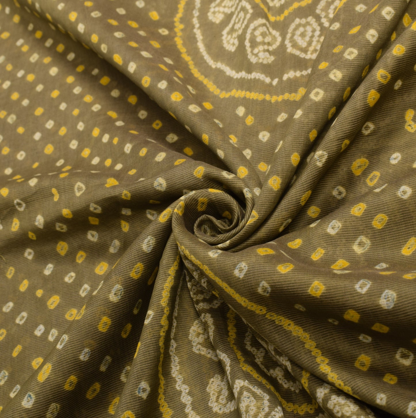 Sushila Vintage Green Bandhani Print Saree Woven Border Pure Cotton Sari Fabric
