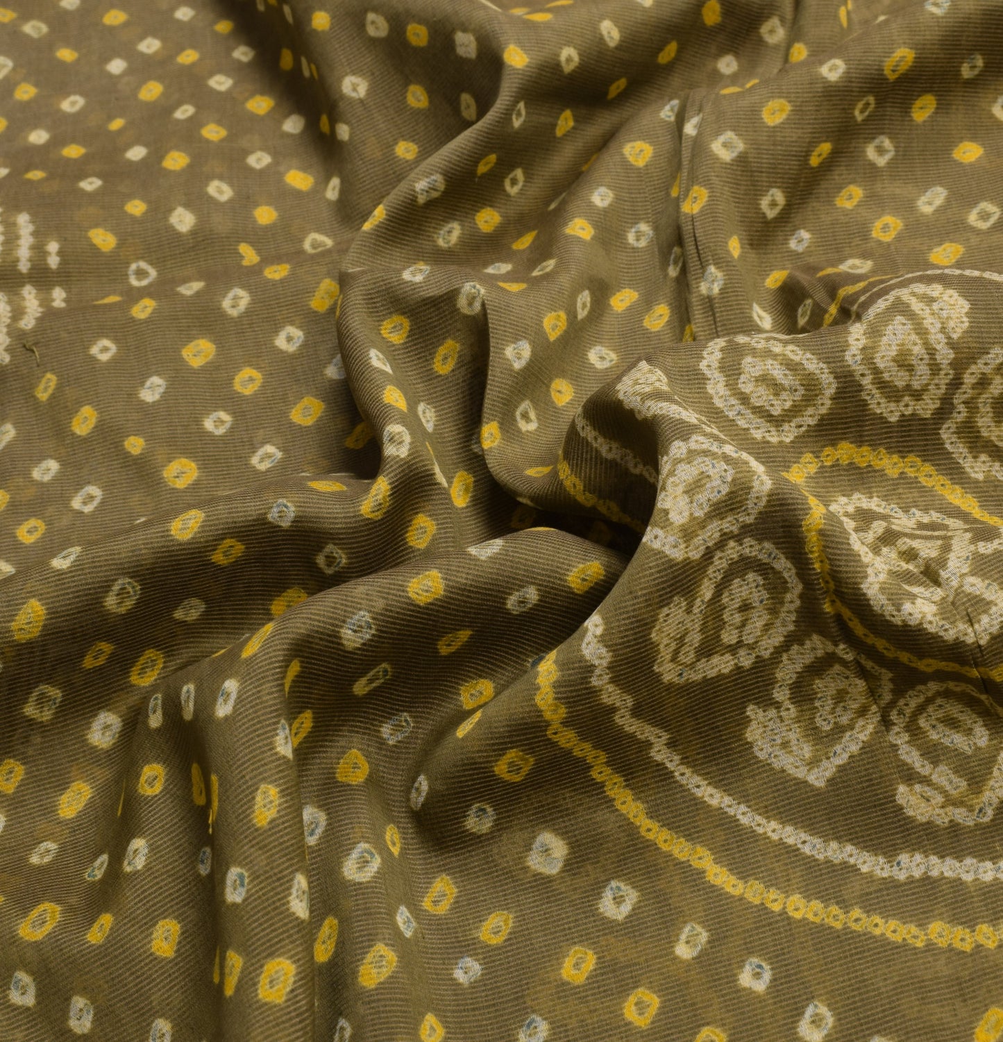 Sushila Vintage Green Bandhani Print Saree Woven Border Pure Cotton Sari Fabric