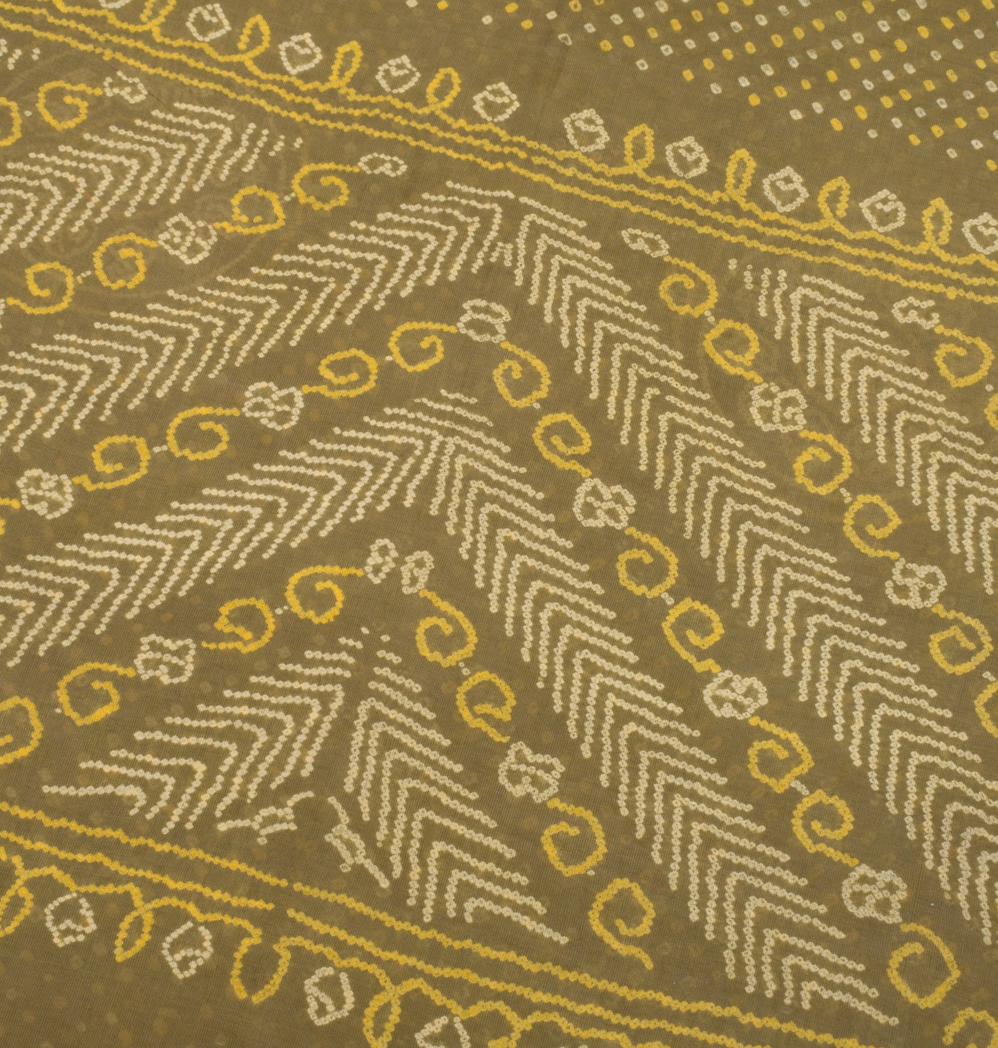 Sushila Vintage Green Bandhani Print Saree Woven Border Pure Cotton Sari Fabric
